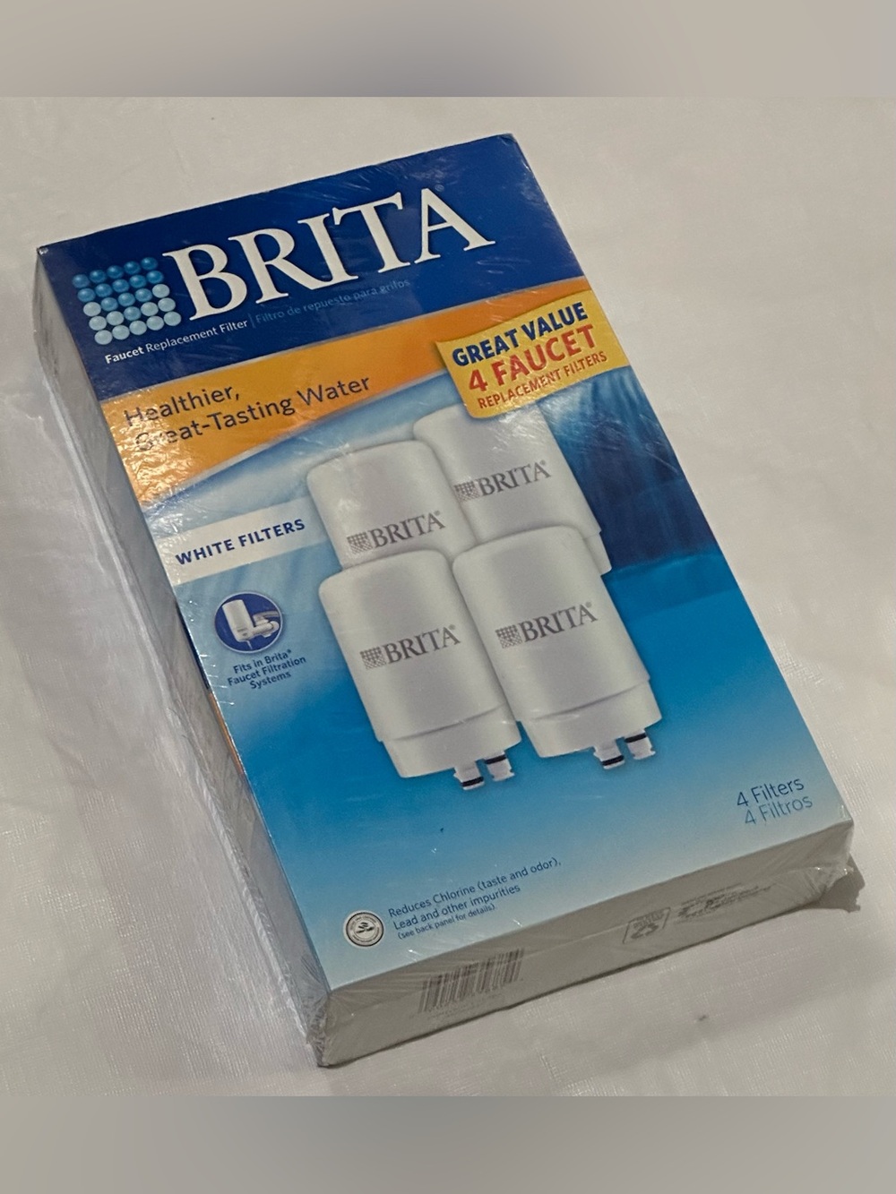 4 NEW BRITA FAUCET FILTER REPLACEMENT WHITE KITCHEN FILTRATION GOOD HOUSEKEEPING